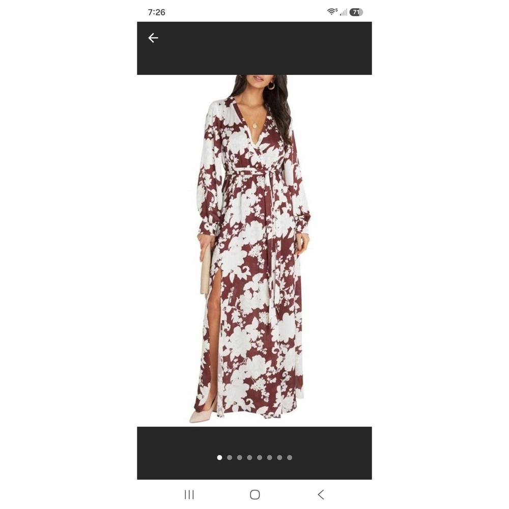 Vici brown Cream Floral Wrap V-Neck Maxi Dress Long Sleeve Medium